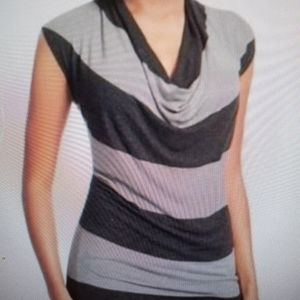 CAbi Gray &Black striped Drape top